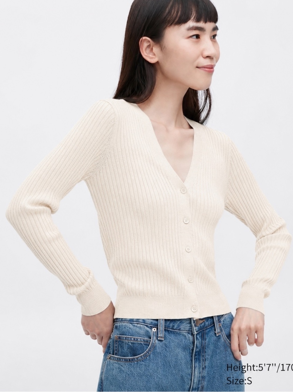 Uniqlo 100% Extra Fine Merino Wool Ribbed Cardigan Off White Cream Size L